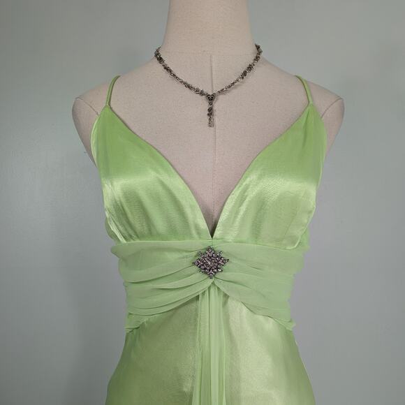 Vintage Zum Prom Dress Maxi Gown 8 Green 90S Y2K Fairy Tinkerbelle Glam Empire - Picture 5 of 16